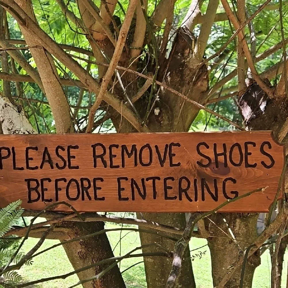 Vintage Rustic Handmade Brown Wooden Door Entry Sign 27 X 7 Inches Remove Shoes